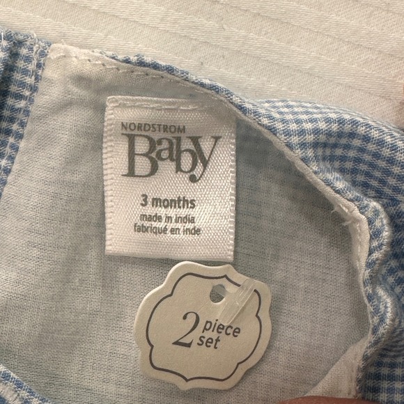 Nordstrom Baby Blue Gingham Eyelet Dress Bloomers 2 Piece Set 3 Months, New - Picture 4 of 8